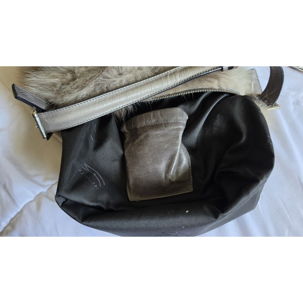VTG Castellari Milano Italy Genuine Fox Fur Leather Handbag Gray Y2K Luxury - Picture 13 of 16